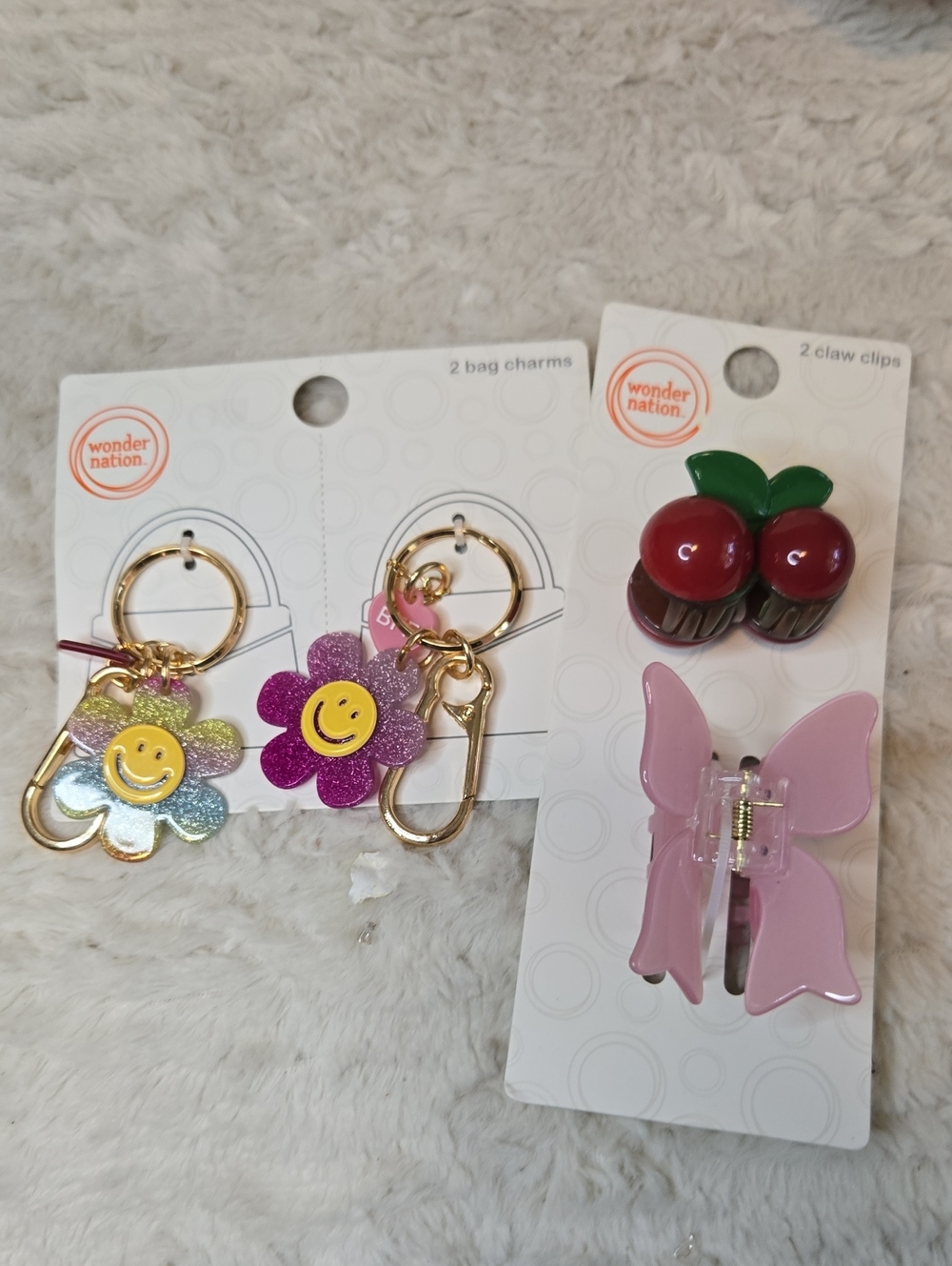 Wonder Nation Kids Glitter Flower Keychains & Pink Butterfly Clip Set